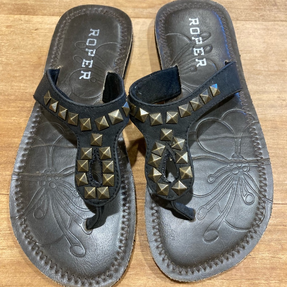 Roper leather flip flops